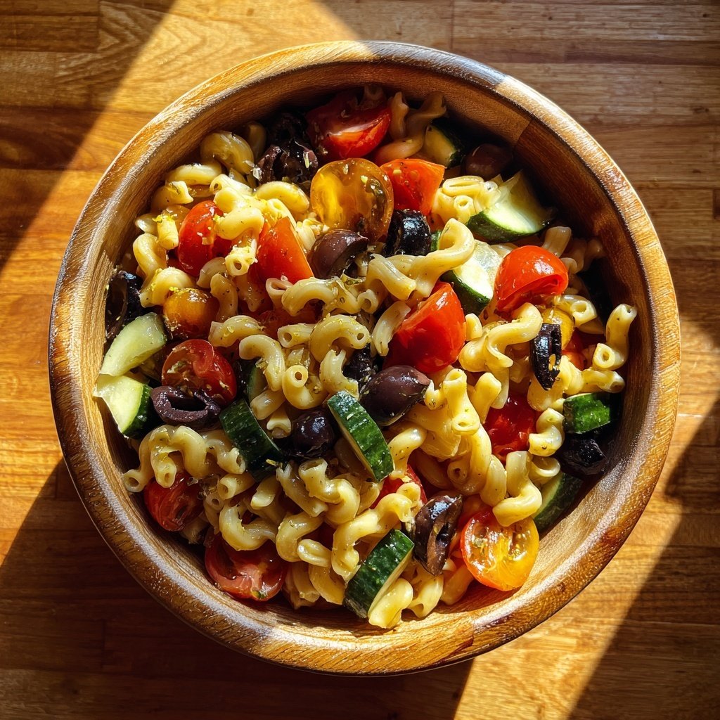 Mediterraner Nudelsalat Mit Olivenöl Dressing