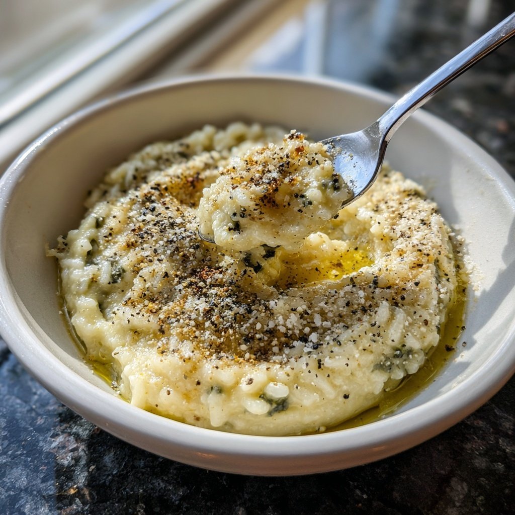 Abendessen mit cremigem Spinatrisotto