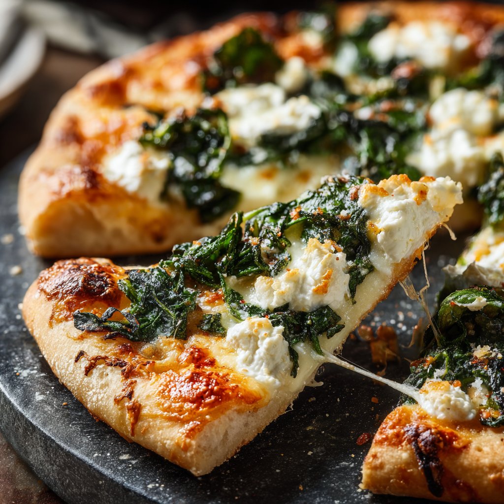 Pizza mit Spinat und Ricotta