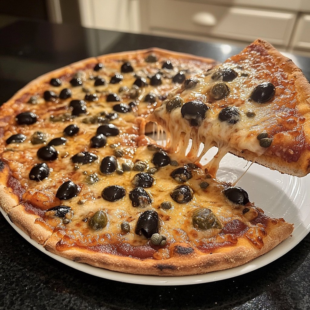 Pizza mit Oliven und Kapern