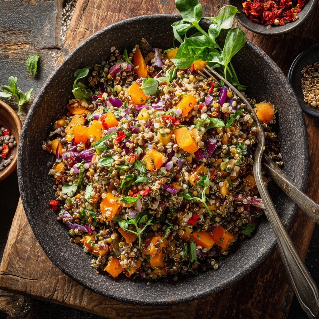 Mittagessen mit Linsensalat
